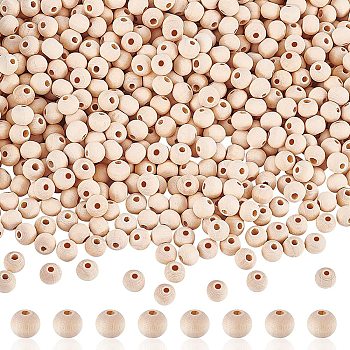 Perles en bois naturel inachevé Pandahall Elite, Perles en bois rondes intercalaires en perles pour la fabrication artisanale, perles de macramé, grandes perles de trou, sans plomb, mocassin, 8 mm, trou: 2 mm, 2000 pcs