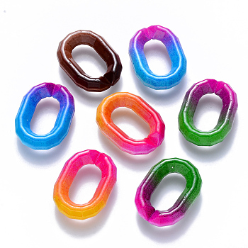 Two Tone Opaque Acrylic Linking Rings, Quick Link Connectors, for Cable Chains Making, Faceted, Oval, Mixed Color, 25x18x9mm, Inner Diameter: 15x8mm