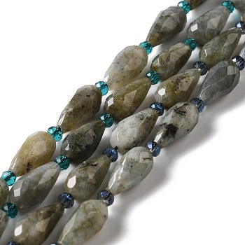 Natural Labradorite Beads Strands, Faceted, Teardrop, 12~16.5x7.5~8.5mm, Hole: 0.8mm, about 20~21pcs/strand, 14.96~15.63''(38~39.7cm)