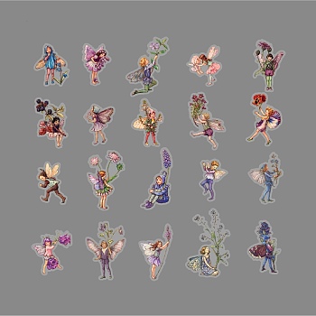 PET Plastic Decorative Paper Stickers, for Scrapbooks, Notebook, Journal, Card Making, Album, Calendars, DIY Crafts, Fairy, Purple, 130x87mm, 20 sheets/set
