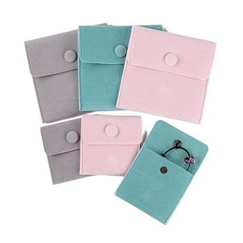 6Pcs 6 Colors Square Velvet Jewelry Bags, with Snap Fastener, Mixed Color, 7x7x0.95cm, 1pc/color
