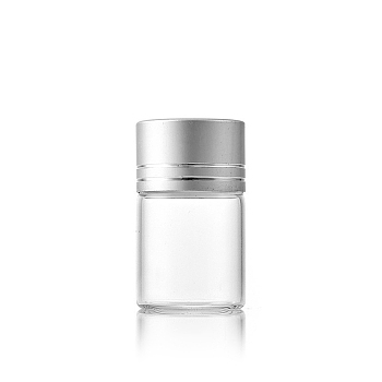 Clear Glass Bottles Bead Containers, Screw Top Bead Storage Tubes with Aluminum Cap, Column, Silver, 2.2x3.5cm, Capacity: 6ml(0.20fl. oz)