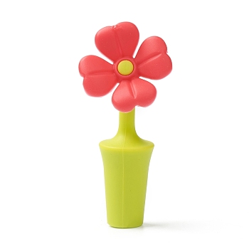 Silicone Wine Bottle Stoppers, Flower, Red, 89x40x24mm, Hole: 7.5mm