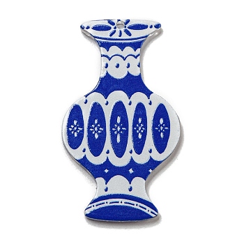 Printed Aerylic Pendants, Blue and white Porcelain, Royal Blue, 49.5x28x2.2mm, Hole: 2mm