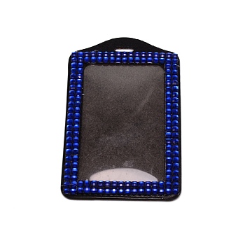 Rectangle Fiber ID Card Holder, with Resin Rhinestone, for Business Id Card , Blue, 112x72x5mm, Hole: 13x4mm