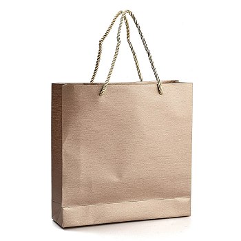 Paper Bags, with Handles, Gift Bags, Shopping Bags, Square, Tan, 22x22x0.5cm, Unfold: 22x22x6cm