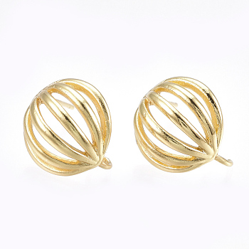 Brass Stud Earring Findings, with Loop, Real 18K Gold Plated, 15x13.5mm, Hole: 2.5mm, Pin: 0.7mm