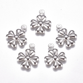 304 Stainless Steel Pendants, Clover, Stainless Steel Color, 14.5x11x1mm, Hole: 1.2mm
