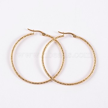 304 Stainless Steel Hoop Earrings, Ring, Golden, 30x2mm, 12 Gauge, Pin: 1mm(EJEW-P040-45C)