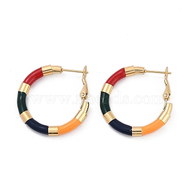 PVD Vacuum Plating 201 Stainless Steel Enamel Hoop Earrings for Women(EJEW-B016-33C)-4