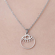 201 Stainless Steel Hollow Eye Pendant Necklace, Stainless Steel Color, 17.72 inch(45cm)(NJEW-OY001-43)