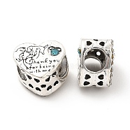 Rack Plating Alloy Rhinestone European Beads, Large Hole Beads, Heart with Dog & Word Thank You for Being with Me, Light Rose, 10.5x12x8mm, Hole: 4.5mm(PALLOY-P289-31AS-02)