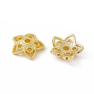 Brass Beads Caps, 5-Petal, Cadmium Free & Lead Free, Flower, Real 24K Gold Plated, 10x2.5mm, Hole: 1.5mm(KK-A172-07G)