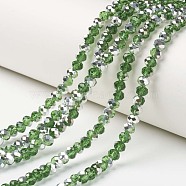 Electroplate Transparent Glass Beads Strands, Half Silver Plated, Faceted, Rondelle, Lime Green, 8x6mm, Hole: 1mm, about 72pcs/strand, 16.14 inch(41cm)(EGLA-A034-T8mm-M17)