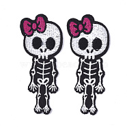 Computerized Embroidery Cloth Iron On Patches, Costume Accessories, Appliques, Skeleton, Black, 103x43x1mm(X-FIND-T030-189)