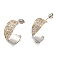 Brass Micro Pave Cubic Zirconia Stud Earrings, Half Hoop Stud Earring, Long-Lasting Plated, Platinum & Golden, 20x8x20mm(EJEW-H103-03GP)