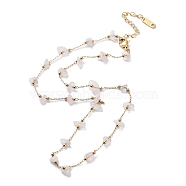 Natural Rose Quartz Chips Beaded Chain Necklace, with Golden 316 Surgical Stainless Steel Chains, 15.55~15.75 inch(39.5~40cm)(NJEW-G124-01B)