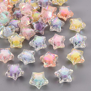 Transparent Acrylic Beads, Bead in Bead, AB Color, Faceted, Star, Mixed Color, 14x15x8.5mm, Hole: 2mm(X-TACR-S152-02D)