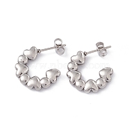 304 Stainless Steel Stud Ring with Heart Stud Earrings for Women, Stainless Steel Color, 18x3mm, Pin: 0.8mm(EJEW-B018-10P)