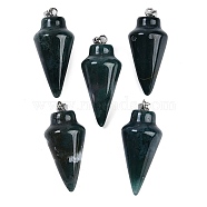 Natural Moss Agate Gemstone Pointed Pendants, Bullet Shaped Charms with Platinum Metal Snap on Bails, 34x15mm, Hole: 7x3.5mm(G-K384-01P-08)