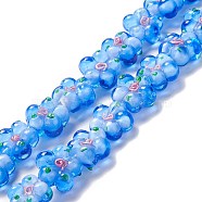Handmade Lampwork Beads Strands, Bumpy, Flower, Royal Blue, 13.5~14x14.5~15x7~8mm, Hole: 1.4mm, about 28pcs/strand, 14.57 inch(37cm)(LAMP-D015-08G)
