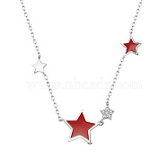 SHEGRACE 925 Sterling Silver Pendant Necklaces, with Epoxy Resin and Cubic Zirconia, Star, Platinum, Red, 15.75 inch(40cm), Star: 13mm(JN79F)