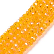 Electroplate Glass Beads Strands, Half Rainbow Plated, Faceted, Rondelle, Gold, 3.5x3mm, Hole: 0.4mm, about 113~115pcs/strand, 32~33cm(EGLA-A034-T3mm-L11)