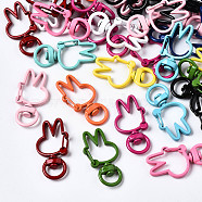 Spray Painted Eco-Friendly Alloy Swivel Snap Hooks Clasps, Cadmium Free & Nickel Free & Lead Free, Rabbit, Mixed Color, 36x18x6.5mm, Hole: 5x9mm(X-PALLOY-T080-12-NR)