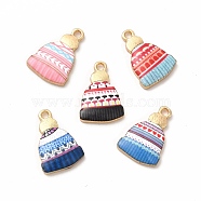 Winter Theme Printed Alloy Pendants, Lead Free & Cadmium Free & Nickel Free, Hat Charm, Golden, Mixed Color, 18x12.5x3mm, Hole: 1.8mm(PALLOY-H127-03G)