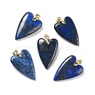 Natural Lapis Lazuli Pendants, with Rack Plating Golden Plated Brass Findings, Long-Lasting Plated, Dyed, Heart, 32~34x20x8mm, Hole: 4x4mm(G-E570-01G-09)