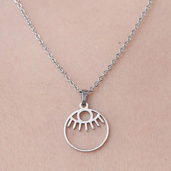 201 Stainless Steel Hollow Eye Pendant Necklace, Stainless Steel Color, 17.72 inch(45cm)(NJEW-OY001-43)