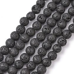 Natural Lava Rock Beads Strands, Round, Black, 8mm, Hole: 2mm, about 47pcs/strand, 15 inch(X-G434-1A)