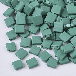 2-Hole Glass Seed Beads, Rubberized Style, Rectangle, Dark Cyan, 5x4.5~5.5x2~2.5mm, Hole: 0.5~0.8mm(X-SEED-S023-31C-04)
