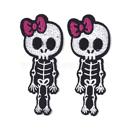 Computerized Embroidery Cloth Iron On Patches, Costume Accessories, Appliques, Skeleton, Black, 103x43x1mm(X-FIND-T030-189)