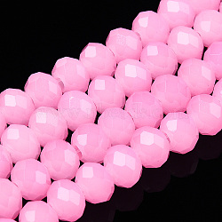 Baking Painted Imitation Jade Glass Bead Strands, Faceted Rondelle, Hot Pink, 6x5mm, Hole: 1.2mm, about 85pcs/strand, 16.73''(42.5cm)(DGLA-A034-J6MM-A01)