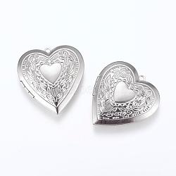 201 Stainless Steel Locket Pendants, Photo Frame Charms for Necklaces, Heart, Stainless Steel Color, 42x40x9mm, Hole: 2mm, Inner Size: 26x30mm(STAS-G146-03P)