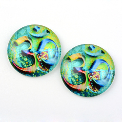 Yoga Theme Glass Cabochons, for DIY Projects, Half Round/Dome, Spring Green, 25x6mm(X-GGLA-L011-25mm-21)