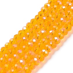 Electroplate Glass Beads Strands, Half Rainbow Plated, Faceted, Rondelle, Gold, 3.5x3mm, Hole: 0.4mm, about 123~127pcs/strand, 13.7~14.1 inch(35~36cm)(EGLA-A034-T3mm-L11)