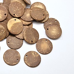 Wood Jewelry Findings Flat Round Coconut Pendants, Camel, 20~22x2~3mm, Hole: 2mm(X-COCO-E001-10B)
