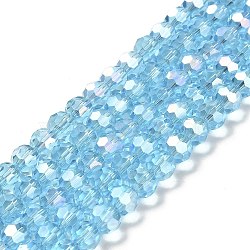 Transparent Glass Beads, 32 Facets, AB Color Plated, Round, Deep Sky Blue, 8x7~7.5mm, Hole: 1.5mm, about 66pcs/strand, 18.82''~19.06''(47.8~48.4cm)(EGLA-A035-T8mm-B08)