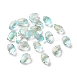 Transparent Glass Charms, Glitter Gold Powder, Teardrop, Cyan, 9x6x5mm, Hole: 1mm(GGLA-M004-05B-02)