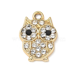 Alloy Rhinestone Pendants, Owl Charms, Golden, 18x12.5x3mm, Hole: 2mm(RB-CBA9733-02G)