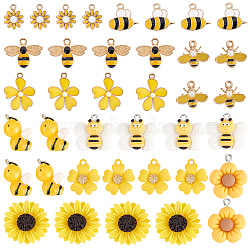 Elite 40Pcs 10 Style Alloy Enamel & Resin Pendants, Bee & Flower, Yellow, 14~25x12~22.5x2~10mm, Hole: 1~4mm, 4pcs/style(FIND-PH0004-92)
