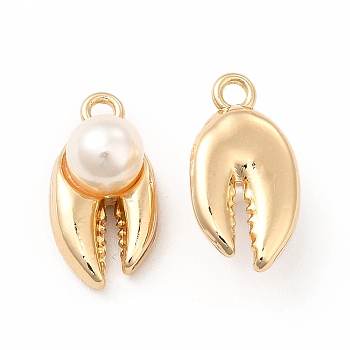 ABS Plastic Imitation Pearl Pendants, with Alloy Findings, Tooth Charm, Golden, 18x9.5x8mm, Hole: 1.8mm