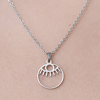 201 Stainless Steel Hollow Eye Pendant Necklace, Stainless Steel Color, 17.72 inch(45cm)