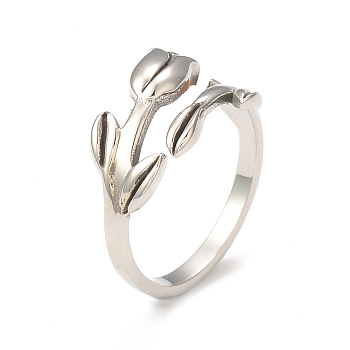 304 Stainless Steel Flower of Life Open Cuff Ring for Women, Stainless Steel Color, Inner Diameter: 18mm