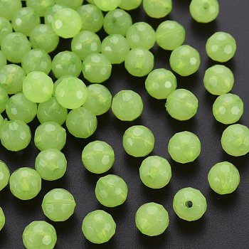 Transparent Acrylic Beads, Dyed, Faceted, Round, Lawn Green, 8x7.5mm, Hole: 1.6mm, about 1810pcs/500g