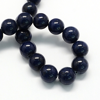 Natural Dyed Mashan Jade Gemstone Bead Strands, Round, Midnight Blue, 6mm, Hole: 1mm, about 66pcs/strand, 15.7 inch