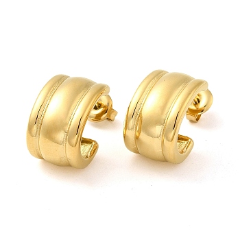 304 Stainless Steel Oval Stud Earrings, Half Hoop Earrings, Real 14K Gold Plated, 17x10mm