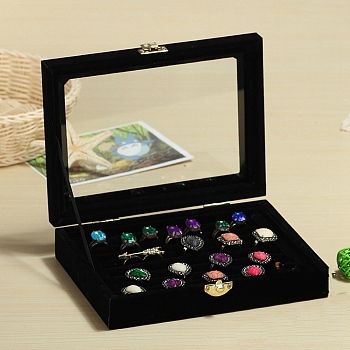 Flock with Glass Rings Jewelry Display Box, Black, 200x150x50mm